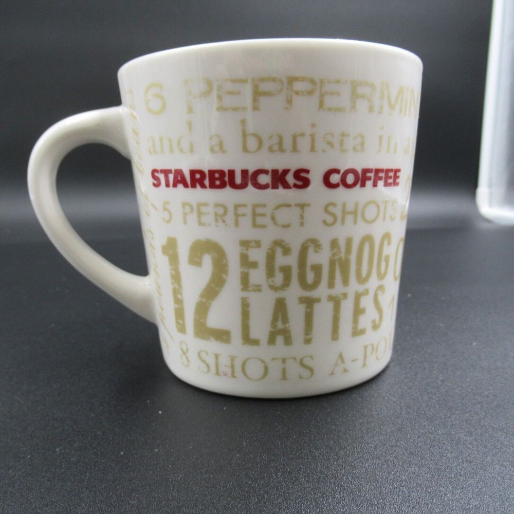 2008‎ Starbucks 14oz Holiday Coffee Mug Cup 12 Days of Christmas Red White Gold